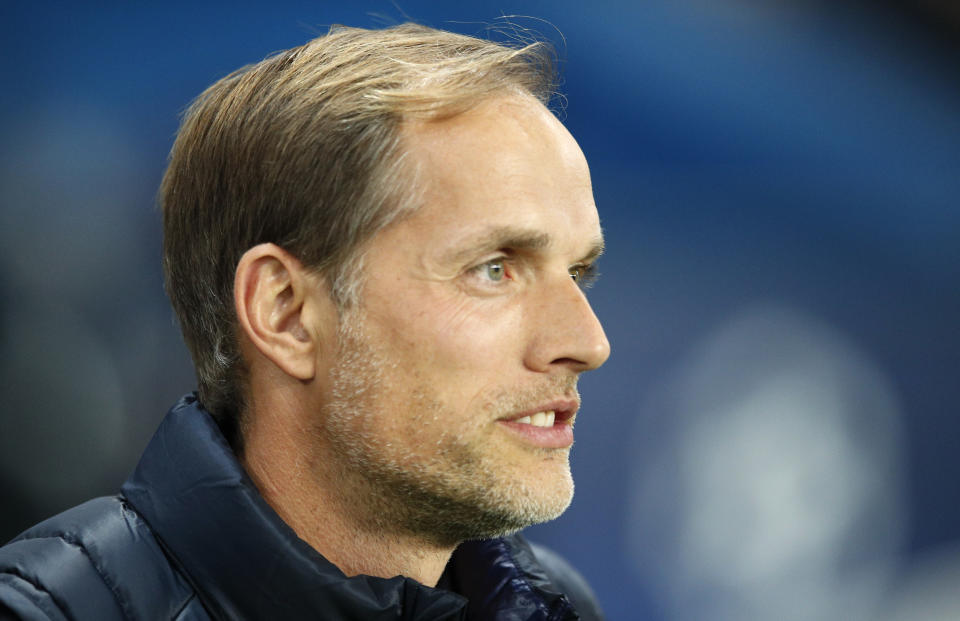 PSG coach Thomas Tuchel stands prior to the start of the Champions League, group C, soccer match between Paris Saint Germain and Napoli at the Parc des Princes stadium in Paris, Wednesday, Oct. 24, 2018. (AP Photo/Francois Mori)