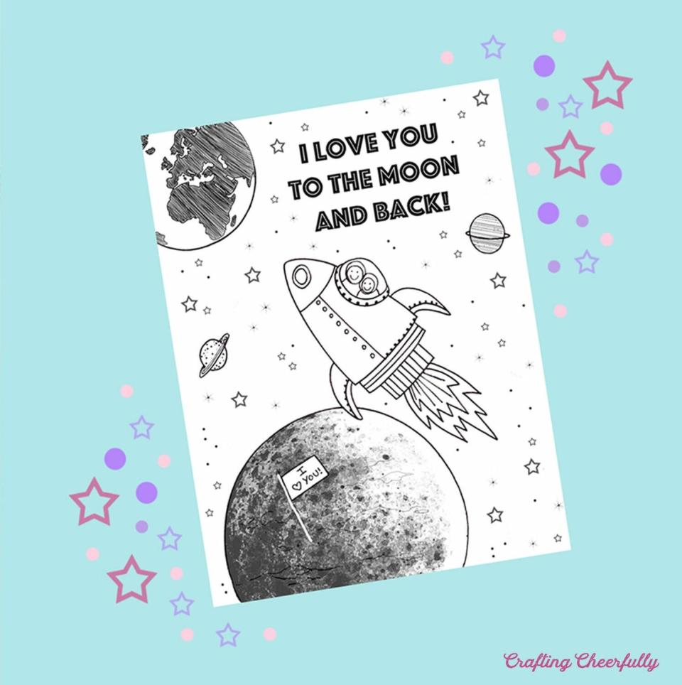 printable father's day cards i love you to the moon and back coloring page