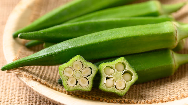 whole okra with two slices