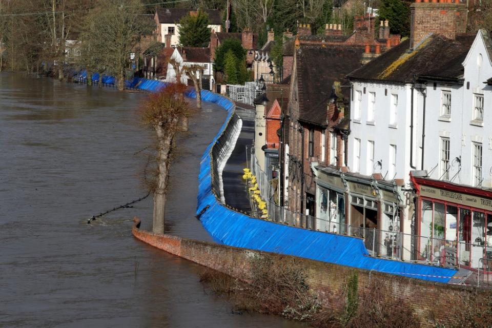Flood defences along the Wharfage next to the River Severn following high winds and wet weather  (Nick Potts/PA) (PA Wire)