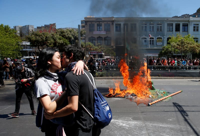 Demonstrators take part in a rally to the Chilean Congress, in Valparaiso