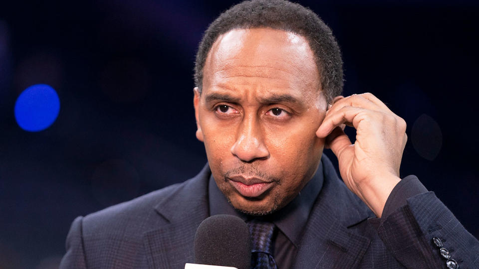 ESPN commentator Stephen A. Smith is pictured here during a broadcast on TV.