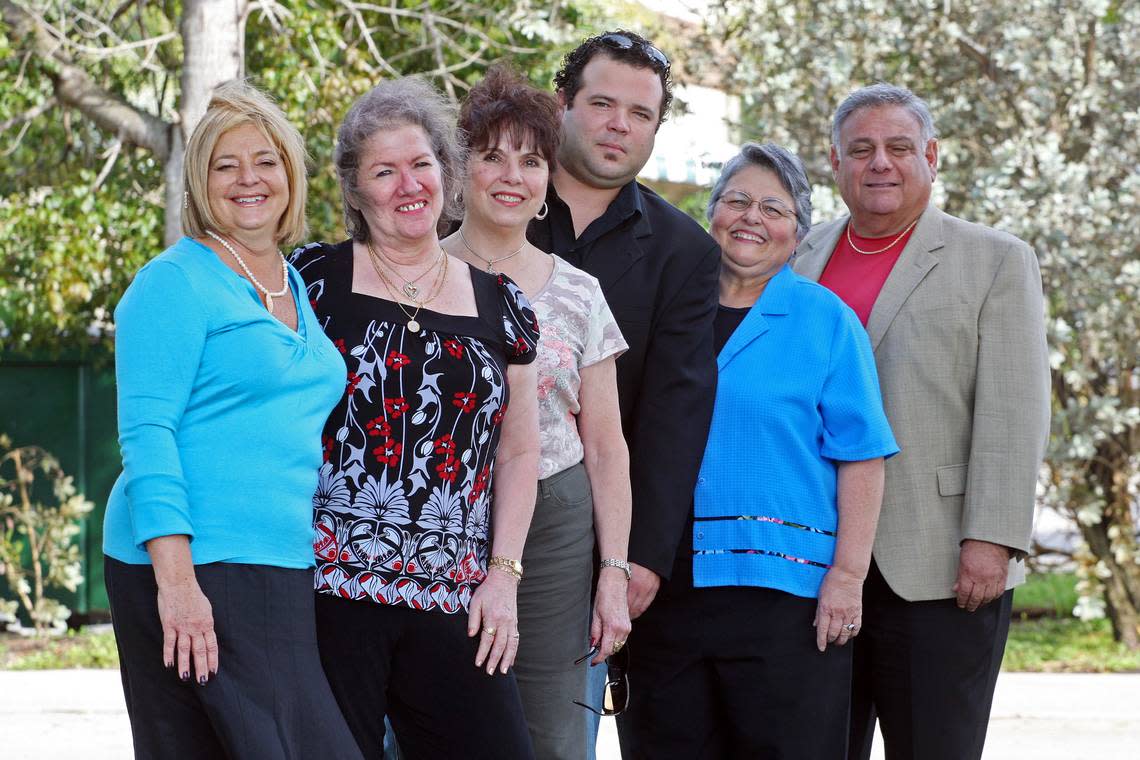 Eastern Flight 401 survivors pose for a photo on Dec. 31, 2008. Left to right: Patricia McQuigg, flight attendant; Jan Coviello, passenger who lost son; Mercy Ruiz, flight attendant; Miguel Junco, an 11-month-old passenger who lost both his parents; Beverly Raposa, flight attendant; and Ron Infantino, passenger who lost his wife of 20 days.