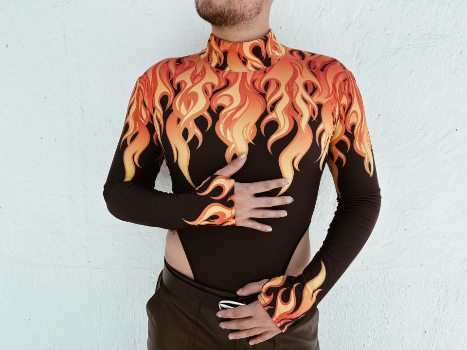 Christian Grotewold flame bodysuit