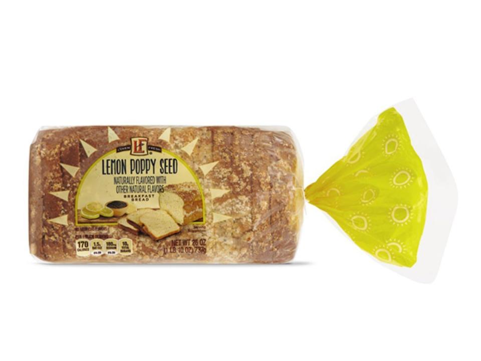 Yellow and clear package of lemon poppy seed breakfast bread from Aldi