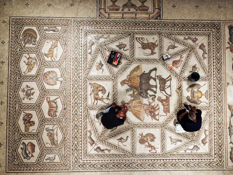 Restored Roman-era mosaic is put on display in its original site in Lod