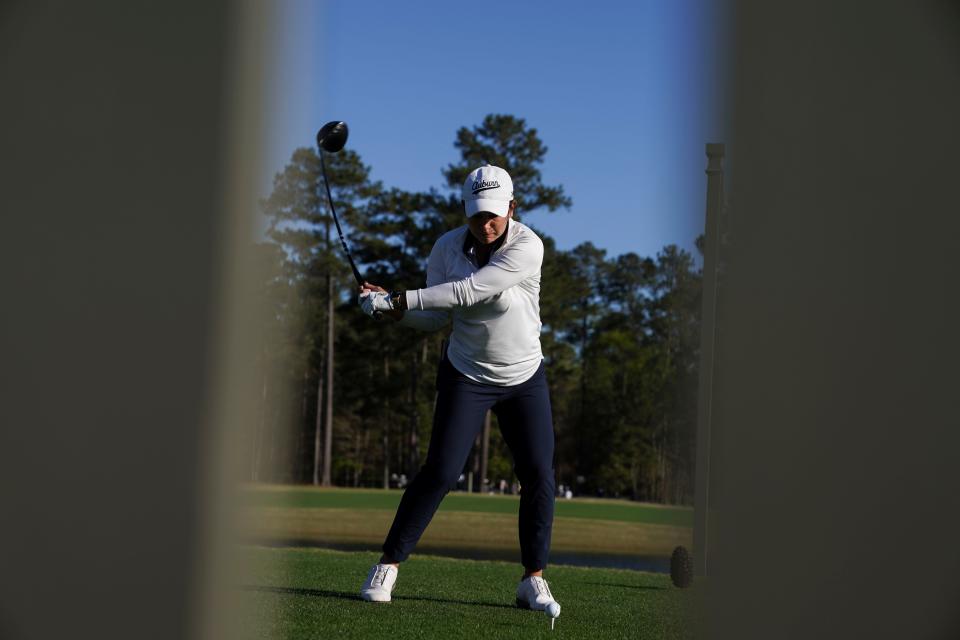 Megan Schofill, of Fla., tees off the first hole during the first round of The Augusta National Women's Amateur at Champions Retreat in Augusta, Ga., on Wednesday, March 29, 2023.