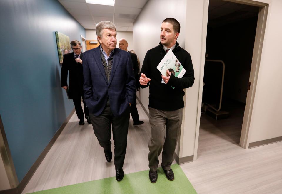 Jordan Valley Community Health Center Vice President of Oral Health Nick Pfannenstiel gives a tour of the new Roy Blunt Center for Family Health and Wellness to U.S. Senator Roy Blunt on Thursday, Dec. 15, 2022. 