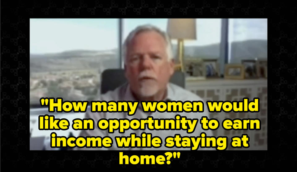 Mark stidham asking "how many women would like an opportunity to earn income while staying at home"