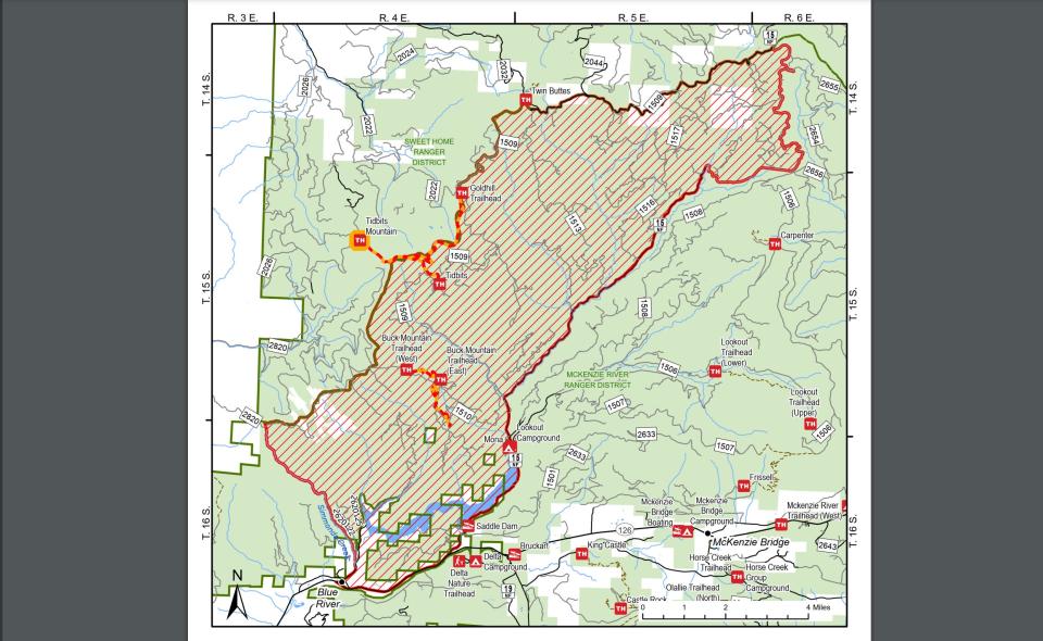 A map of the closure around Blue River Reservoir due to the Ore Fire.