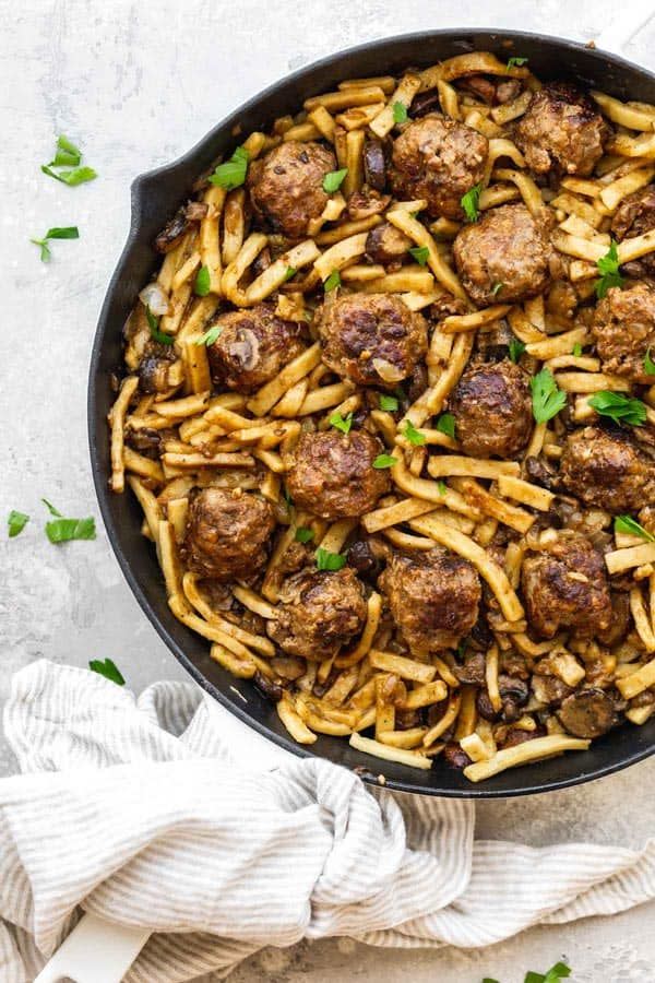 Salisbury Steak Meatball Noodle Skillet