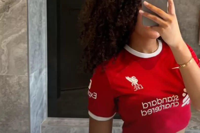 Cindy Peroti wore the Liverpool FC shirt as she praised Ryan Gravenberch after his goal yesterday