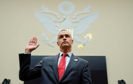 Corey Lewandowski is sworn in to testify at U.S. House Judiciary Committee's impeachment investigation hearing on Capitol Hill in Washington