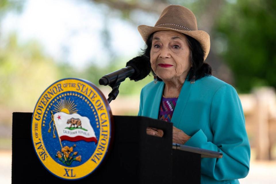 American labor leader and civil rights activist Dolores Huerta speaks during the dedication of the new Dos Rios State Park in the Northern San Joaquin Valley on Monday. Paul Kitagaki Jr./pkitagaki@sacbee.com