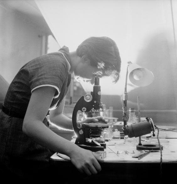 Rosalind Franklin: 1920-1958, biophysicist, chemist at work in a laboratory in London, photo 1954 (Rex)