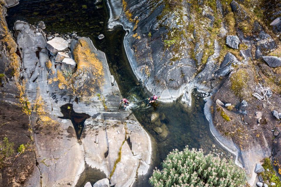 <span class="caption">Hone your survival instincts, clambering over slippery rocks</span><span class="photo-credit">Pierre Mangez</span>