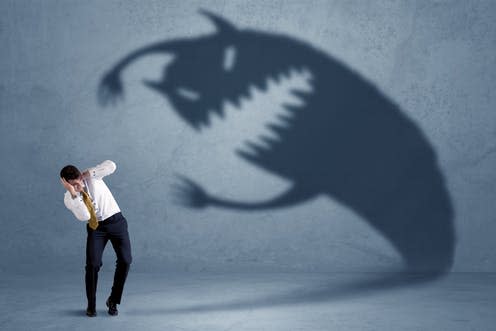 <span class="caption">Imagining our fears could be an effective way to treat them.</span> <span class="attribution"><a class="link " href="https://www.shutterstock.com/image-photo/business-man-afraid-his-own-shadow-471682730?src=dR6bXtkDxV6fiPV1hntOwA-2-1" rel="nofollow noopener" target="_blank" data-ylk="slk:ra2studio/ Shutterstock;elm:context_link;itc:0;sec:content-canvas">ra2studio/ Shutterstock</a></span>