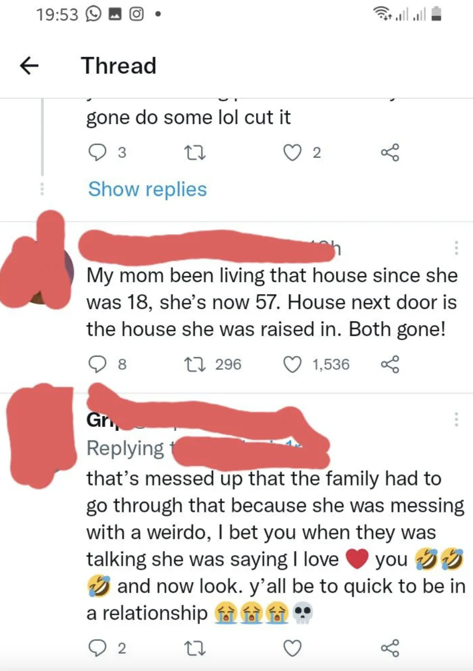 "Nice guy:" "That's messed up her family had to go through that because she was messing with a weirdo"