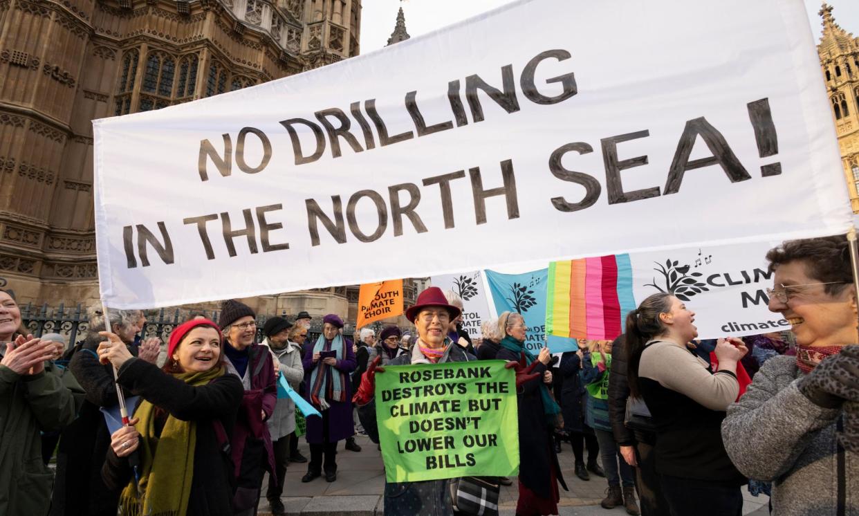 <span>Climate protesters in London last week calling for an end to extraction of oil and gas from the North Sea.</span><span>Photograph: Graeme Robertson/The Guardian</span>