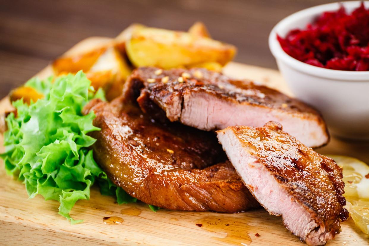 BBQ Pork Chops with Herb-Butter Corn and Sweet Potatoes