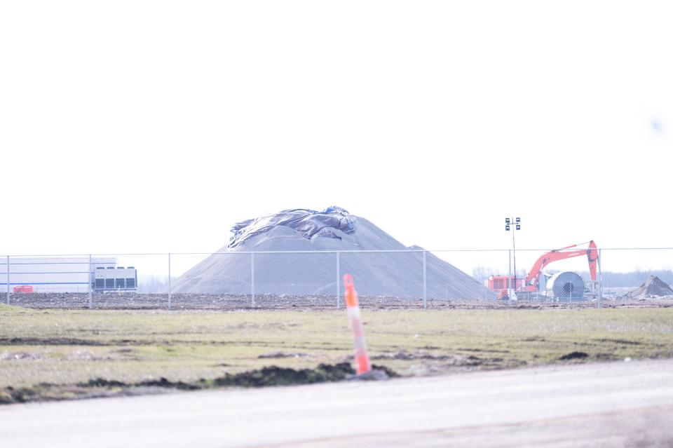 Construction progress at the Blue Oval Battery Park along Michigan Avenue in Marshall on Thursday, Feb. 8, 2024.