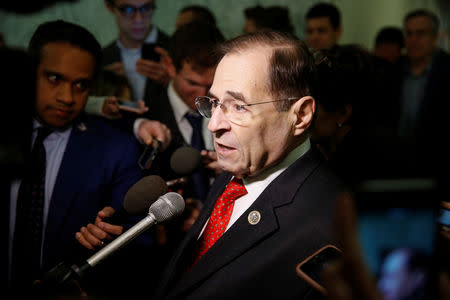 Rep. Jerrold Nadler (D-NY) speaks to the media as he arrives for a private deposition to the House Judiciary and House Government and Oversight committees by former FBI Director James Comey on Capitol Hill in Washington, U.S., December 7, 2018. REUTERS/Joshua Roberts