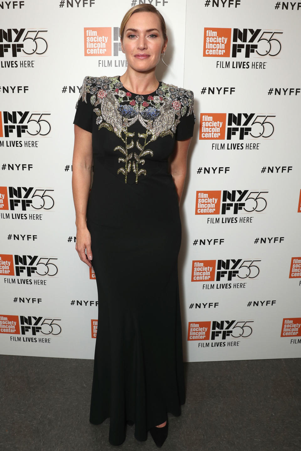 <p><strong>14 October</strong> Kate Winslet attended the New York Film Festival wearing an embroidered Alexander McQueen dress.</p>