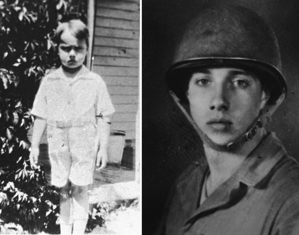 A photo of Bob Dole at age 4 and another taken while he in the U.S. Army.