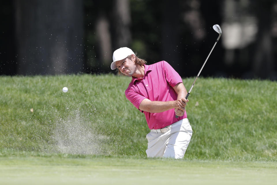 Aaron Baddeley hits onto the 14th green during a practice round for the Rocket Mortgage Classic golf tournament, Wednesday, July 1, 2020, at the Detroit Golf Club in Detroit. (AP Photo/Carlos Osorio)