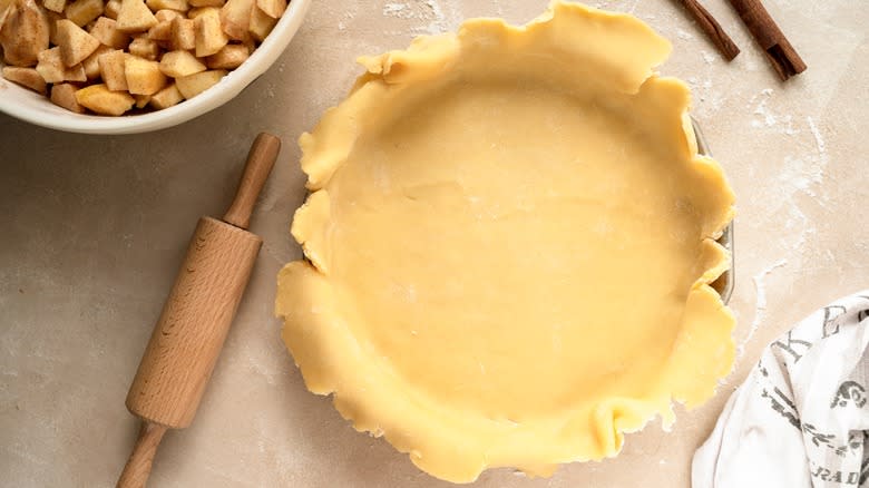 Pie crust in baking dish