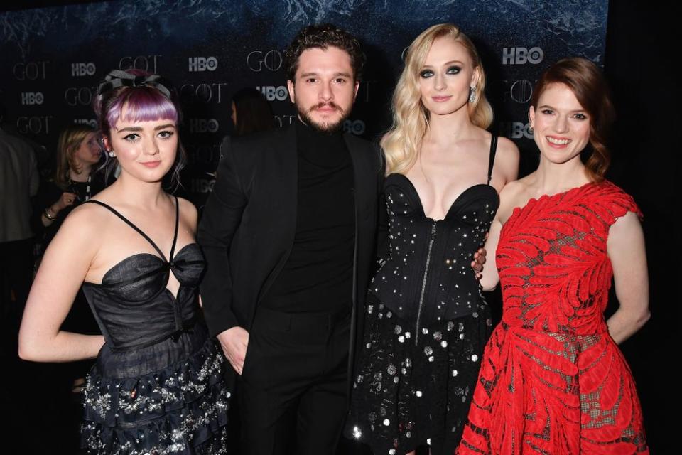 Maisie Williams, Kit Harington, Sophie Turner and Rose Leslie at the final Game of Thrones premiere in New York. | Jeff Kravitz/FilmMagic