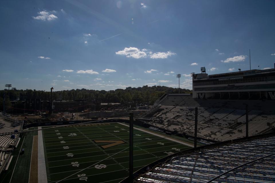 View of the football field at Firstbank Stadium at Vanderbilt University in Nashville, Tenn., Wednesday, Oct. 18, 2023.