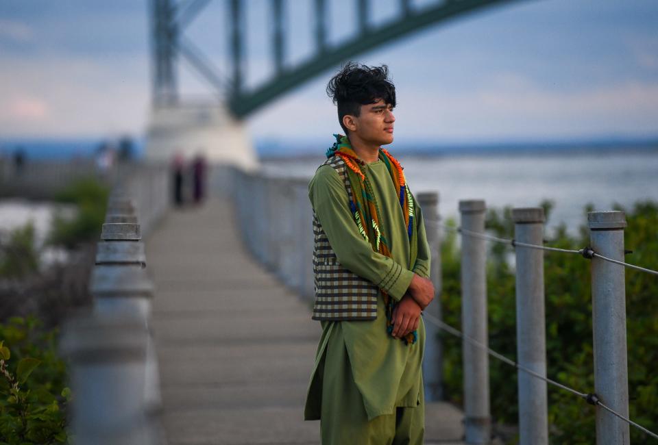 Aug 7, 2023; Buffalo, NY, USA Mohammad Shams, 14, is pictured at Broderick Park in Buffalo, N.Y., Tuesday, August 7, 2023. Shams arrived alone to the U.S. in November 2021, just two months after the fall of Kabul. He didn't speak English and had no other relatives with him. At the two-year anniversary of the U.S.'s hasty retreat from Afghanistan, authorities continue to struggle with what to do with the remaining Afghan youths in U.S. custody.