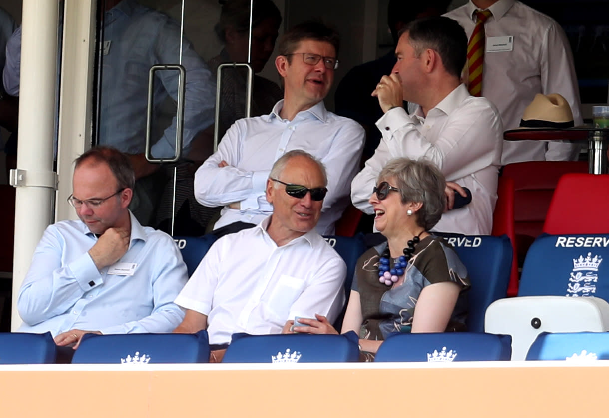 Former Prime Minister Theresa May in the stands during day two of the Specsavers Test Series match at Lord's, London.