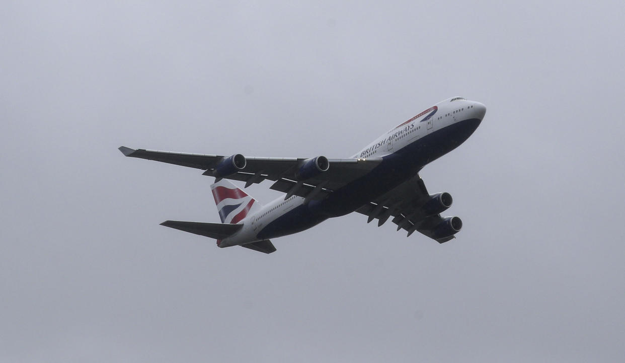 Aircraft G-CIVY, one of the last two British Airways Boeing 747-400 aircraft, conducts a fly past after its final departure from Heathrow Airport, London. The retirement of the fleet was brought forward as a result of the impact the Covid-19 pandemic had on the airline and the aviation sector.