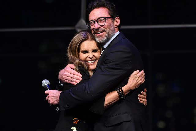 <p>Noam Galai/Getty</p> Maria Shriver and Hugh Jackman