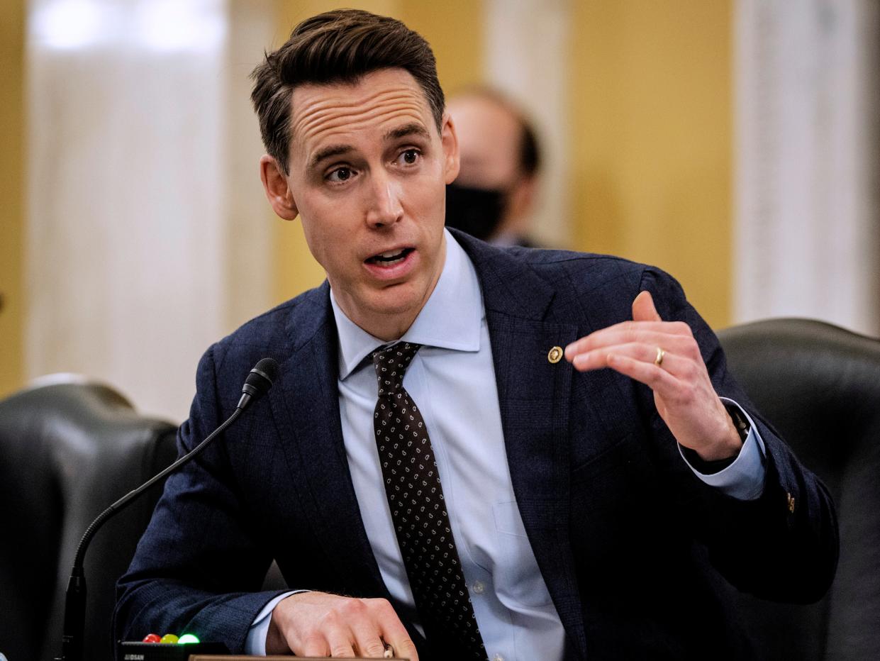 Josh Hawley (R-MO) asks questions of nominee for Administrator of the Small Business Administration Isabella Casillas Guzman during her confirmation hearing before the Senate Small Business and Entrepreneurship Committee on 3 February 2021 in Washington, DC ((Getty Images))