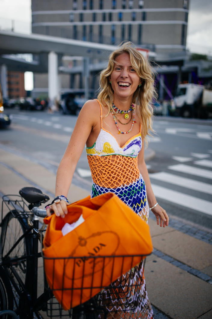 Street style crochet at Copenhagen Fashion Week in August 2021. - Credit: Kuba Dabrowski for WWD