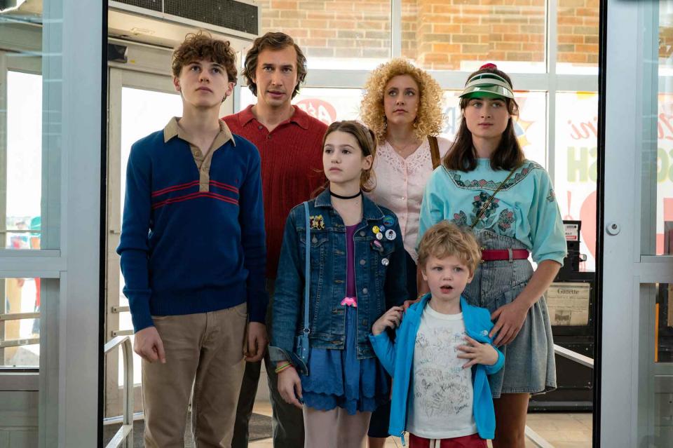 Sam Nivola as Heinrich, Adam Driver as Jack, May Nivola as Steffie, Greta Gerwig as Babette, Dean Moore/Henry Moore as Wilder and Raffey Cassidy as Denise in 'White Noise.'