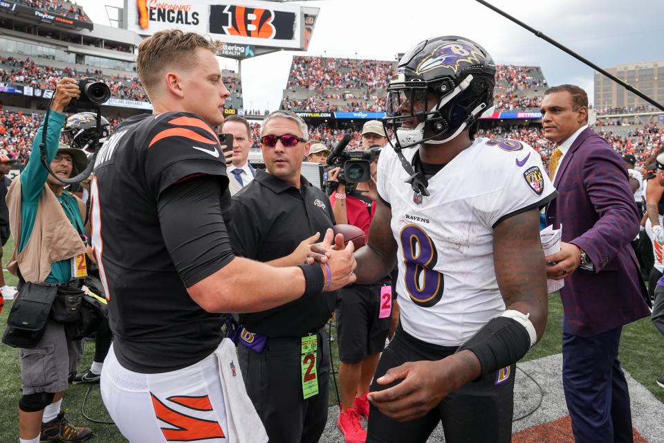 Joe Burrow and and Lamar Jackson will meet again on Thursday night. (Photo by Dylan Buell/Getty Images)