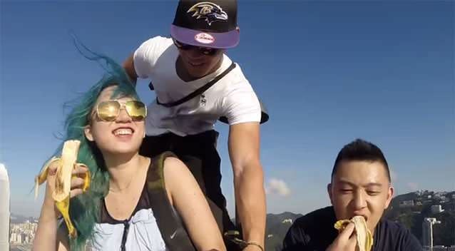 To celebrate, the trio ate bananas. Picture: Youtube