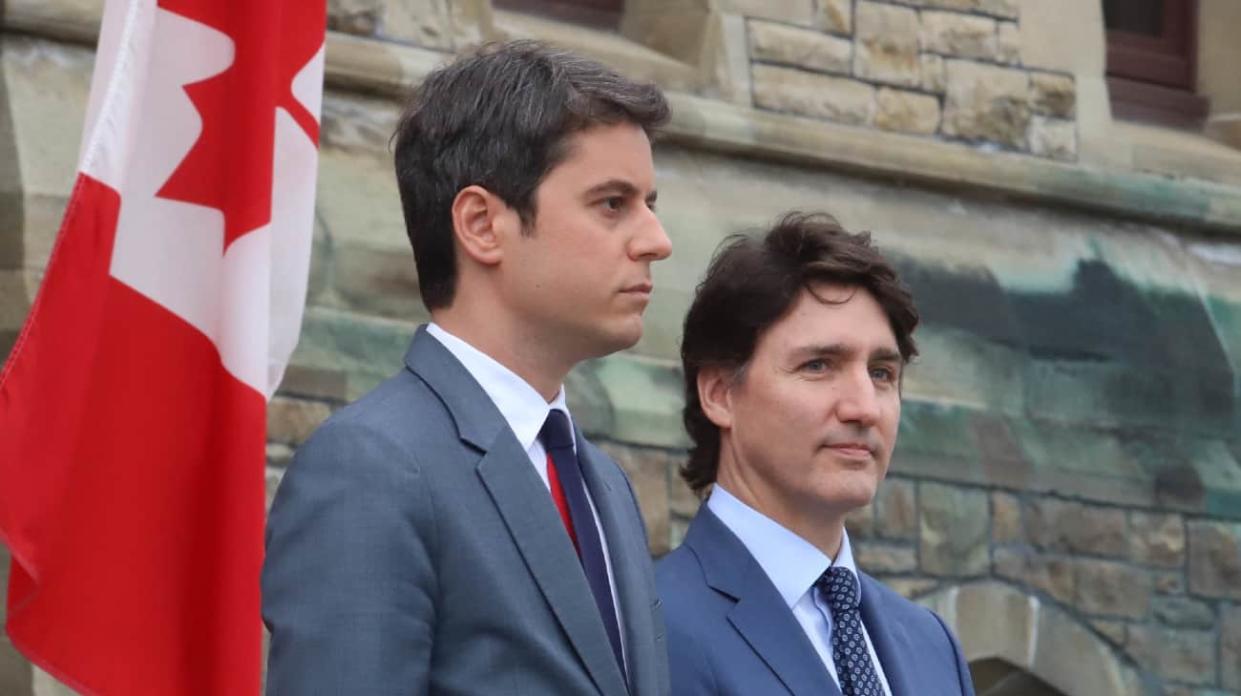 Prime Minister of Canada Justin Trudeau and French Premier Gabriel Attal. Stock photo: Getty Images