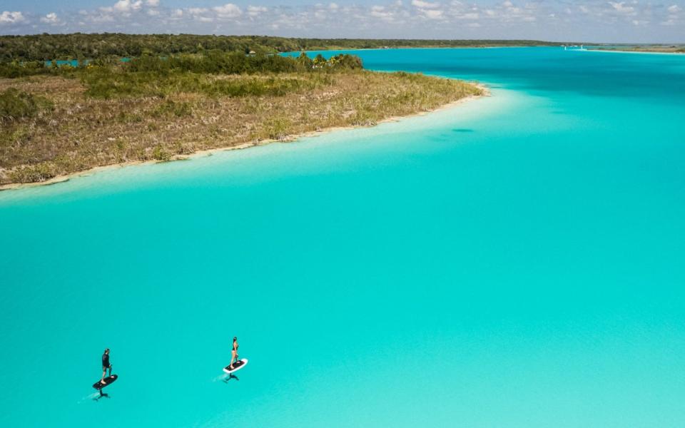 Lake Bacalar is 37 miles long and great for  stand up paddleboarding, snorkellng, diving and kayaking