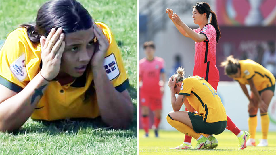 Sam Kerr, pictured here as the Matildas crashed out of the Asian Cup.