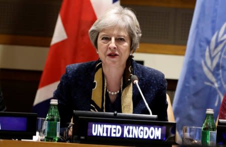 British Prime Minister Theresa May speaks at