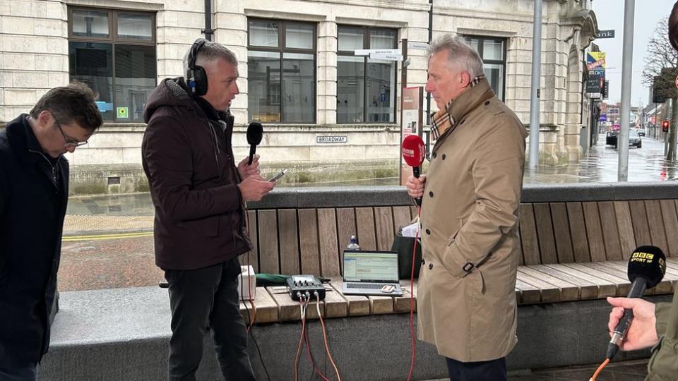 Ian Paisley being interviewed in Ballymena