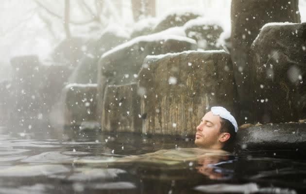 It's customary to lie back and relax with a facecloth rested on your head. Source: Getty