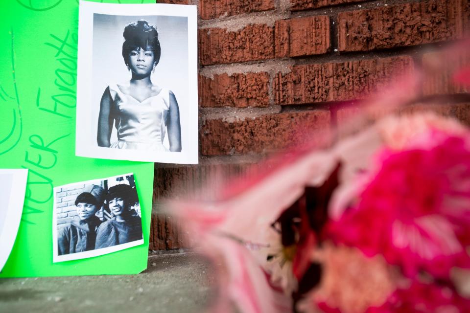 A memorial honoring Mary Wilson, co-founder of The Supremes, is placed in front of Motown Museum on Feb. 9, 2021, in Detroit. Wilson passed away Monday night at her home in Nevada at the age of 76. The cause of death was not immediately clear.