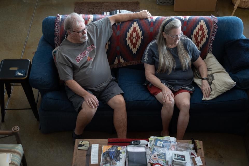 A portrait of Mark Vinson (left) and Linda Vinson, October 10, 2023, in their home in the Rio Verde Foothills, Arizona.