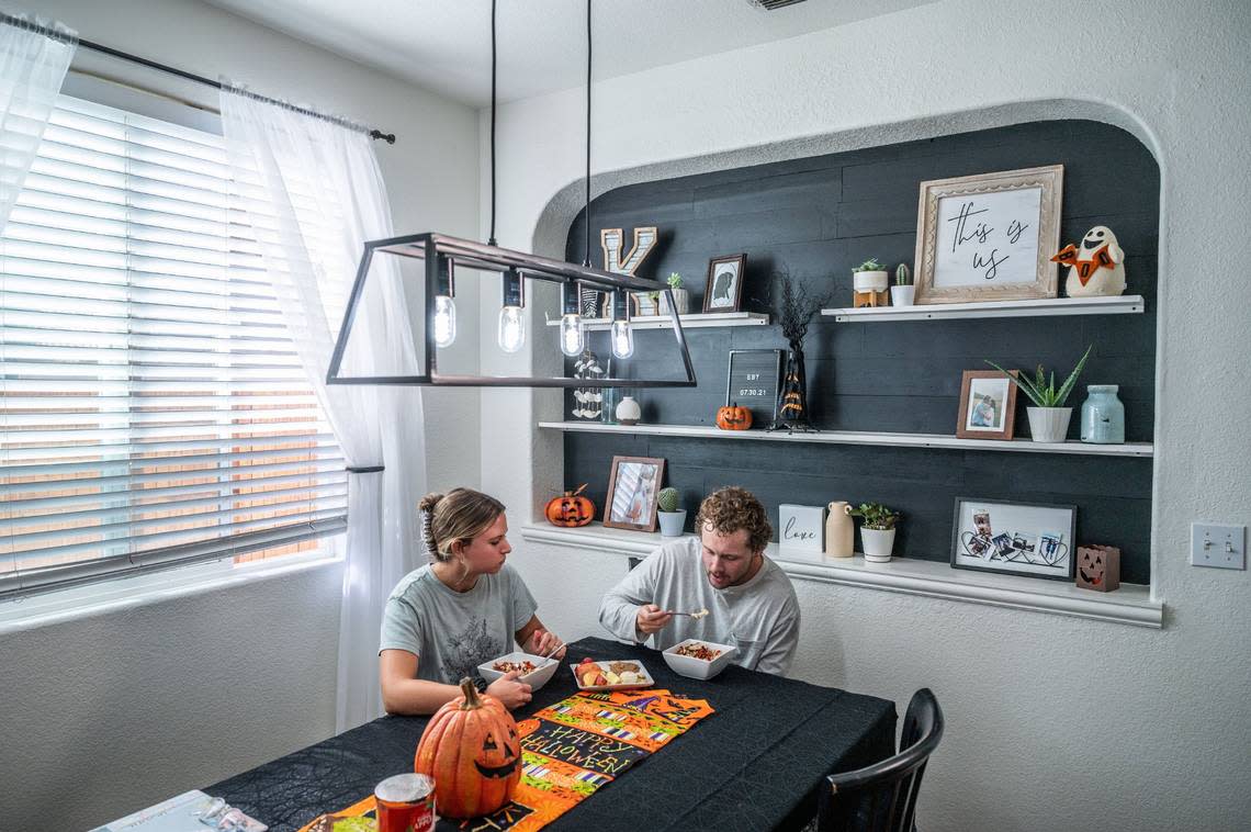 Olivia and Tanner Keller have lunch at their home in Lincoln earlier this month. They moved to their neighborhood in July that was built during Lincoln’s first housing boom about 20 years ago. Now other corners of the city are seeing expansion.